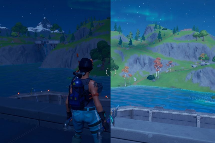 Fortnite color comparison with increased brightness and post processing