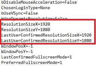 Fortnite resolution size X and Y in the game user settings file