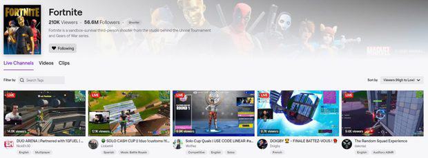 Fortnite's directory page on Twitch