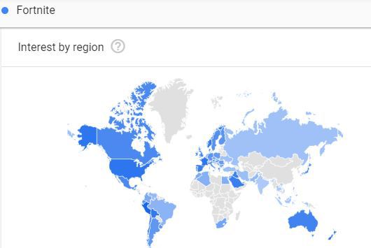 Google trends Fortnite interest by region