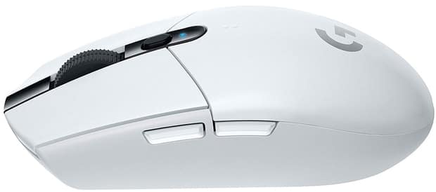 Side view of the white version of the Logitech G305 mouse