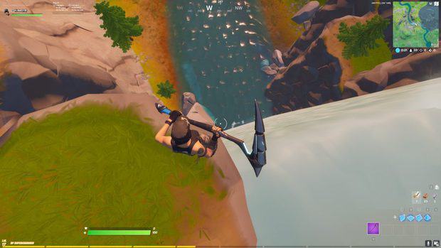 Looking down at the waterfall at Gorgeous Grove in Fortnite