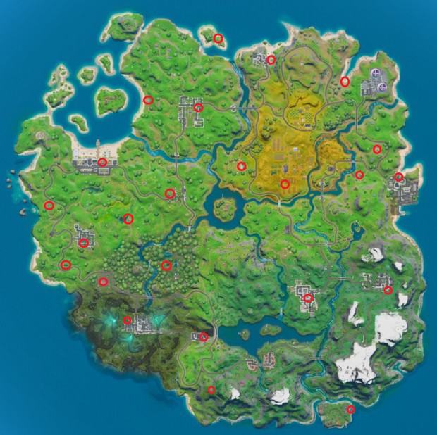 Map of weapon upgrade bench locations in Fortnite chapter 2