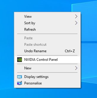 Selecting NVIDIA Control Panel from the desktop