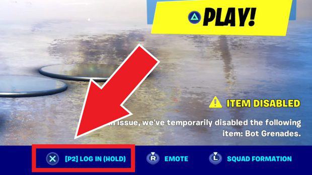 Selecting player 2 log in the battle royale menu