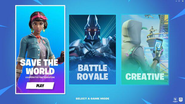 Selecting Fortnite Save the World from "Select a Game Mode" screen