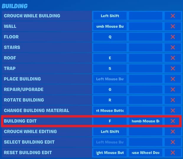 Setting up double edit keybinds in Fortnite
