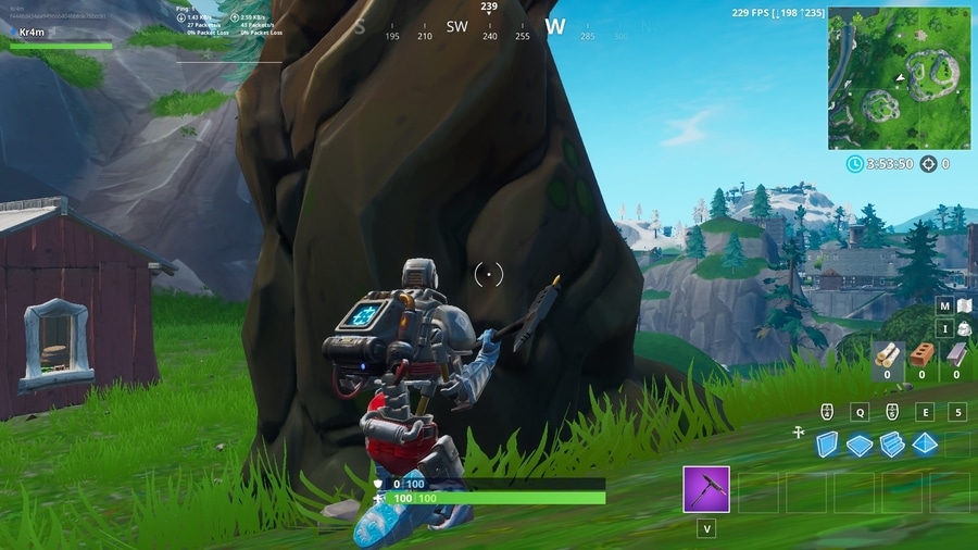 Fortnite bot hiding behind a tree
