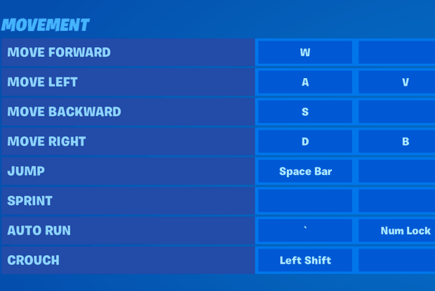 Double movement keybinds in Fortnite